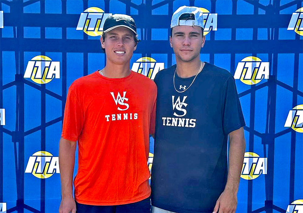 Freshman Alex Edley of Durban, South Africa (left) and sophomore Zac Riley of Brisbane, Australia placed third overall in doubles play at the 2024 Oracle Intercollegiate Tennis Association (ITA) Cup in Rome, Ga.